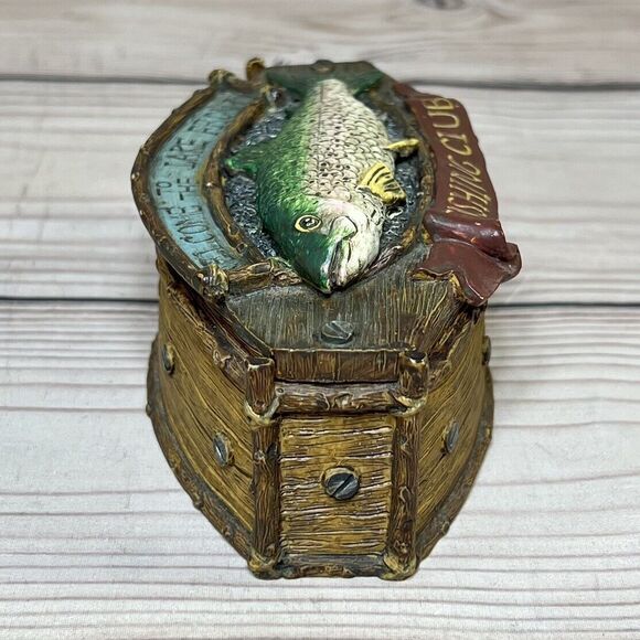 Vintage Trinket Box Welcome to Lake Front Fishing Club Accessory Container Wood - Picture 7 of 15